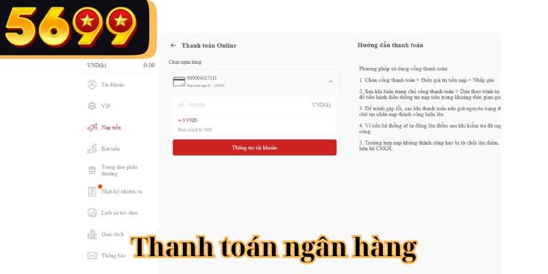 Nạp tiền 5699 qua ngân hàng siêu nhanh