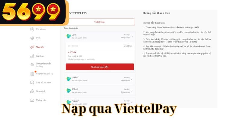 Nạp qua Viettel sẽ được xử lý nhanh